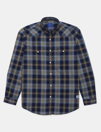 Van Heusen checks style blue hued cotton casual shirt