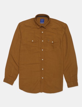 Van Heusen solid rust orange cotton shirt for men