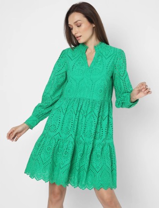 VERO MODA green cotton flare dress