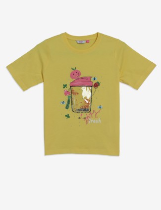 VERO MODA yellow cotton printed t-shirt