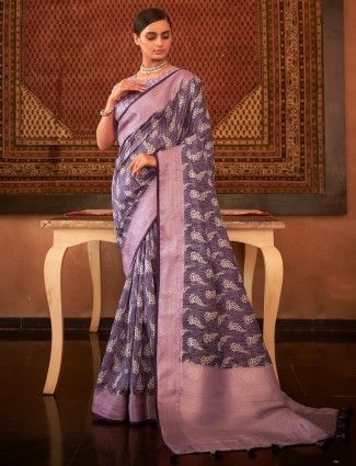 Violet innovative pashmina silk saree for wedding events