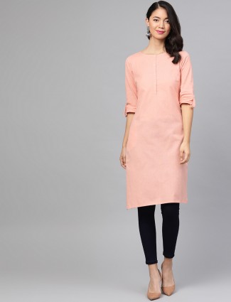W Casual wear solid kurti for women in peach hue