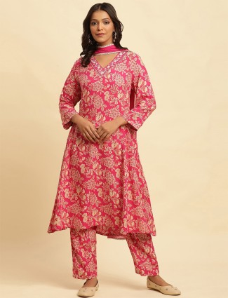 W dark pink cotton kurti set