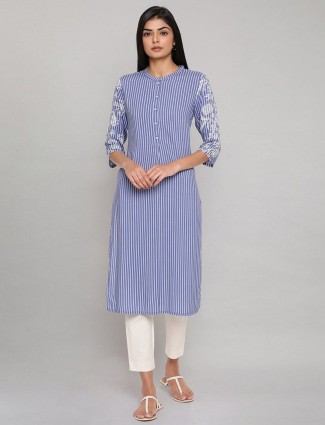 W dashing blue stripe casual wear cotton kurti