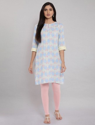 W grey chic cotton printed casual wear kurti
