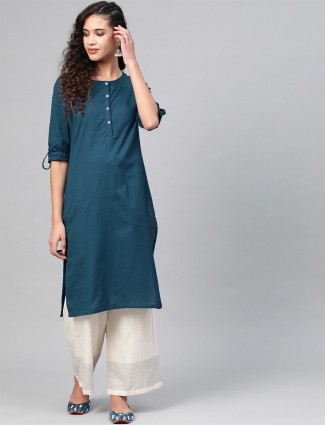 W Latest blue solid cotton casual wear kurti