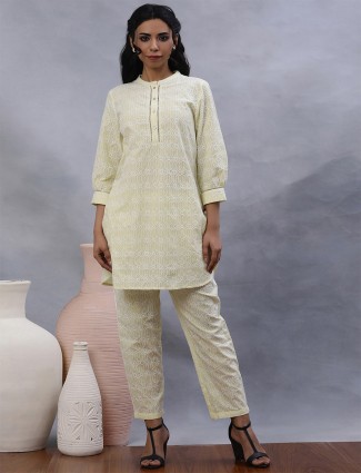 W light yellow embroidery kurti with pant
