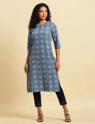 W printed blue cotton kurti