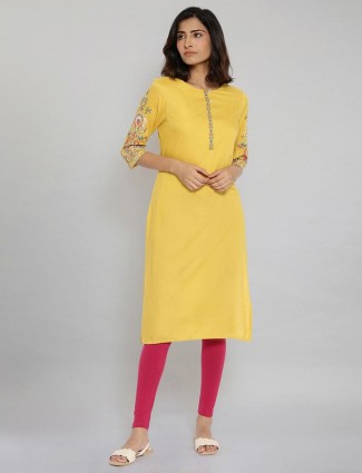 W rich cotton printed casual wear pine yellow kurti
