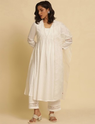 W white cotton kurti set with dupatta