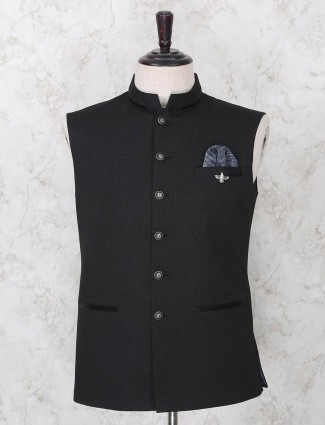 Waistcoat in solid black terry rayon