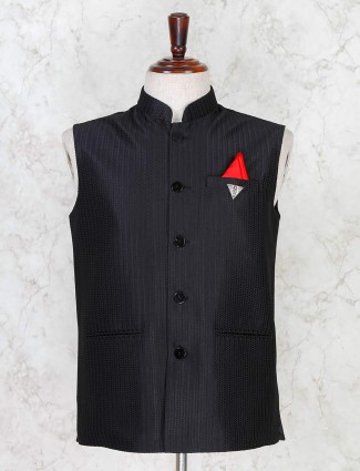 Waistcoat in solid black terry rayon for mens