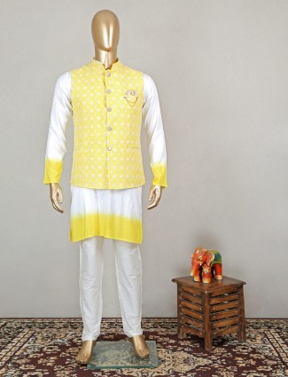 Waistcoat set for mens in yellow silk