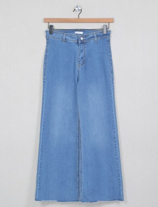 Washed ice blue denim jeans for women