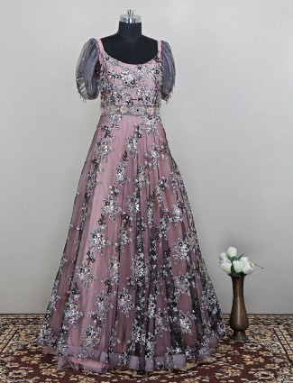 Wedding and party events designer net gown in onion pink