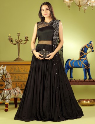 Wedding and party look gorgeous black floor-length georgette gown