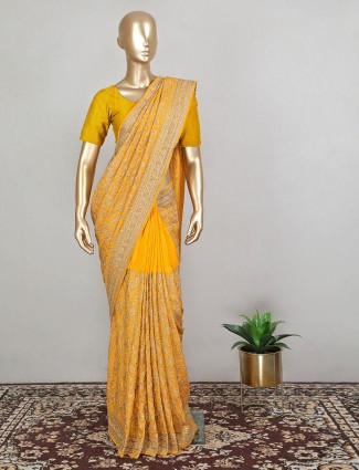 Wedding ceremonies bright yellow fantastic silk saree