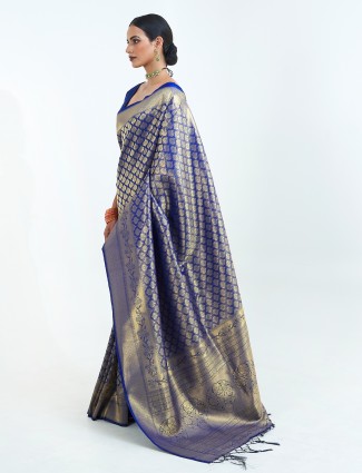Wedding ceremonies kanjivaram silk saree in indigo blue
