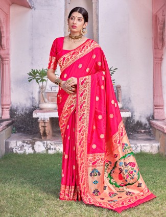 Wedding ceremonies paithani silk sari in magenta