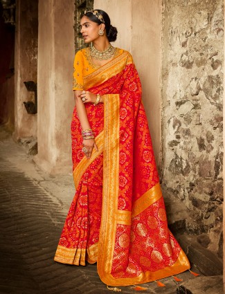 Wedding ceremonies red fantastic designer banarasi silk saree