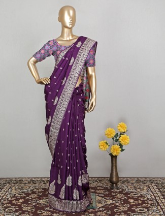 Wedding ceremonies russian violet dola silk sari for women
