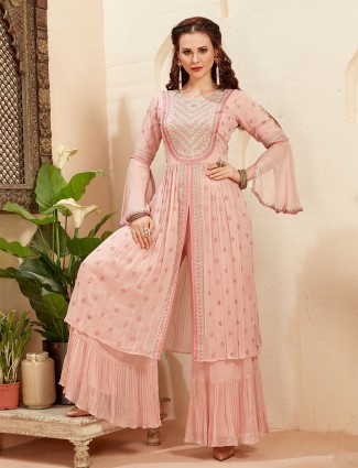 Wedding events light pink georgette palazzo set for women