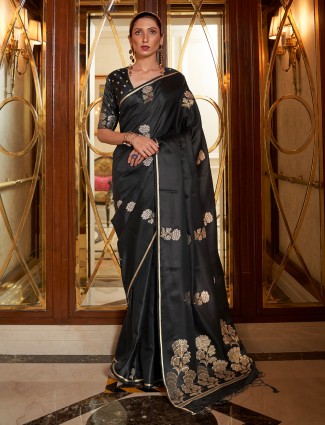 Wedding functions amazing printed black hue silk saree