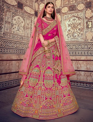 Wedding functions magenta designer lehenga choli in silk
