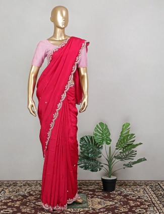 Wedding look silk saree in attractive magenta for women