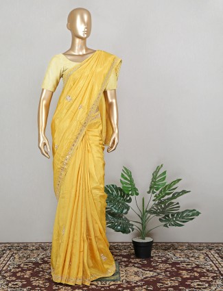 Wedding occasions corn yellow amazing sari in silk
