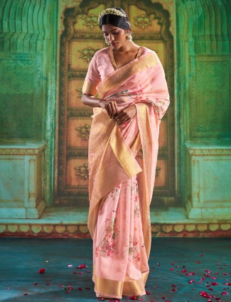 Wedding occasions designer rose pink linen saree