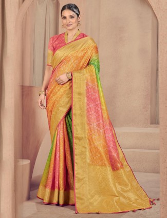 Wedding occasions Multi color beautiful raw silk saree