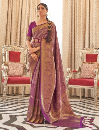 Wedding occasions purple designer kanjivaram silk saree