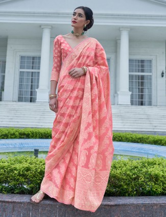 Wedding pink georgettte saree in lucknowi work