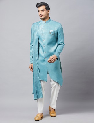 Wedding spcial blue silk indo western