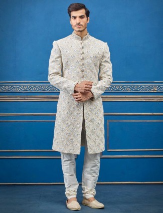 Wedding wear cream terry rayon indo western suit