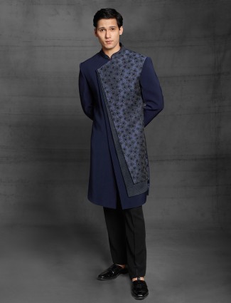 Wedding wear indo western in navy with terry rayon fabric