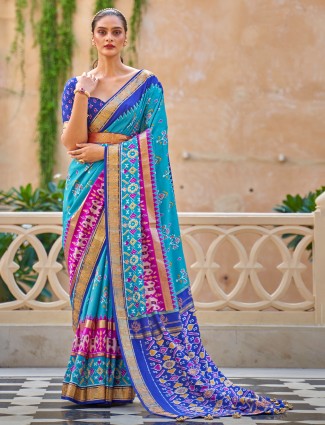 Wedding wear lavender blue charming patola silk saree