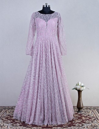 Wedding wear mauve pink net floor length suit
