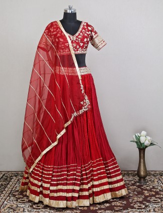 Wedding wear red colored silk lehenga