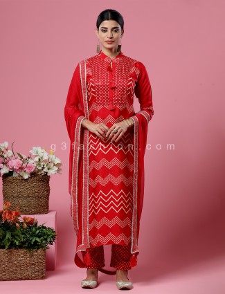 Wedding wear red satin silk salwar suit