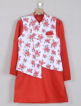 White and red cotton silk waistcoat set