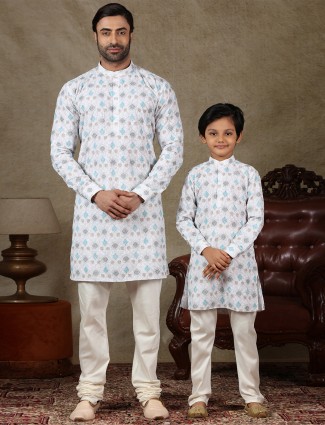 White cotton kurta suit father and son special