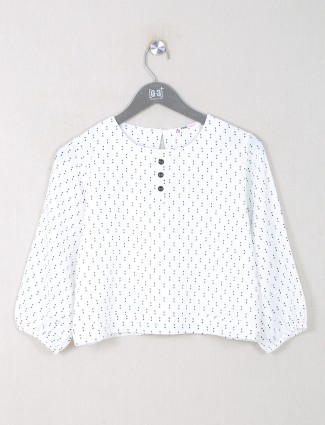 White fantastic printed cotton casual top