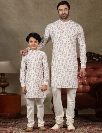 White full sleeve cotton father and son kurta suit