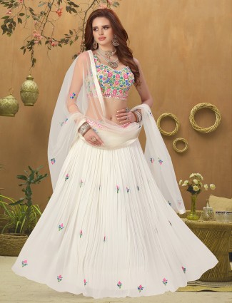 White innovative georgette wedding wear lehenga choli