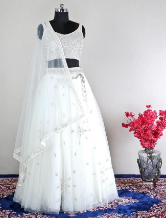 White net designer lehenga choli for wedding