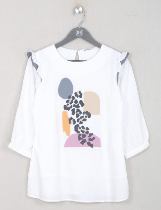 White printed cotton top for casual wear
