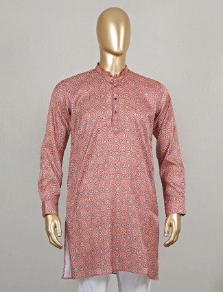 White printed short pathani in cotton