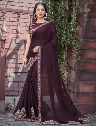Wine fabulous wedding occasions georgette saree
